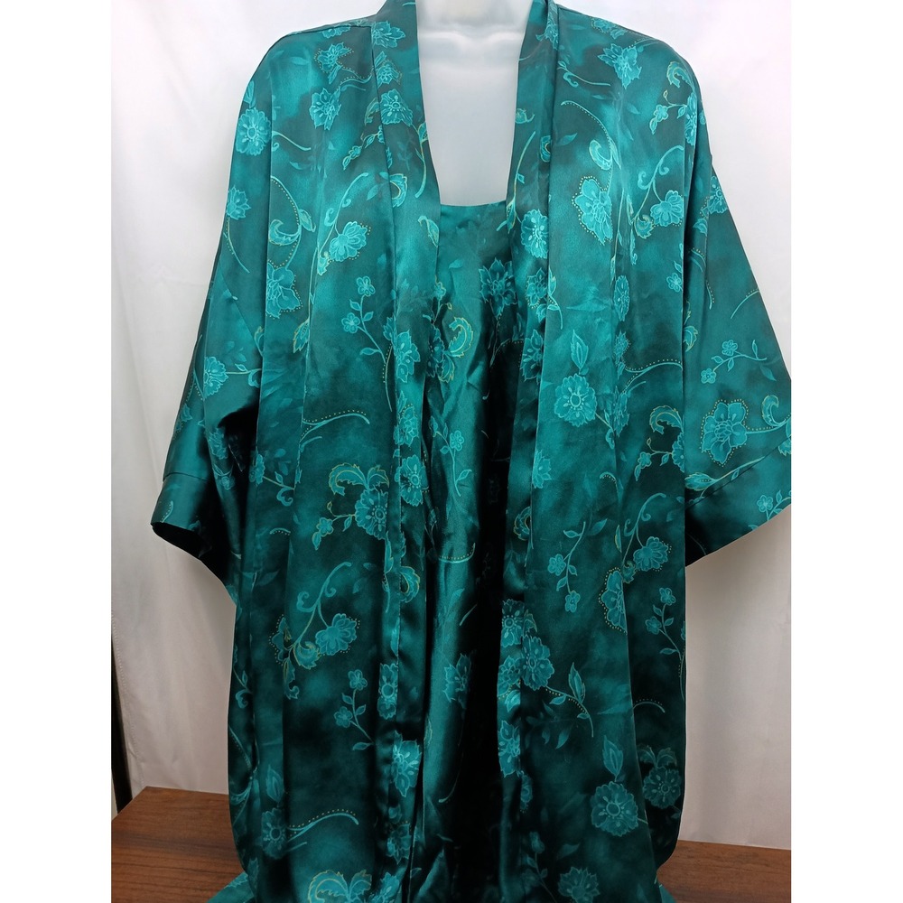 Vintage green satin whimsigoth fairycore 2 piece robe size Medium